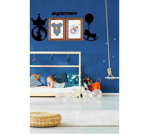 DECO103 Supermen Dekoratif Duvar Süsü Tablo Aksesuar Ahşap Tasarım Hediye Pano Sticker Seti