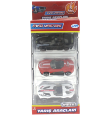 Die Cast Metal 3'lü Yarış Arabaları Siyah Araçlı