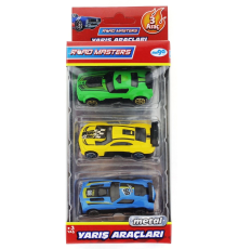 Die Cast Metal 3'lü Yarış Arabaları Yeşil Araçlı