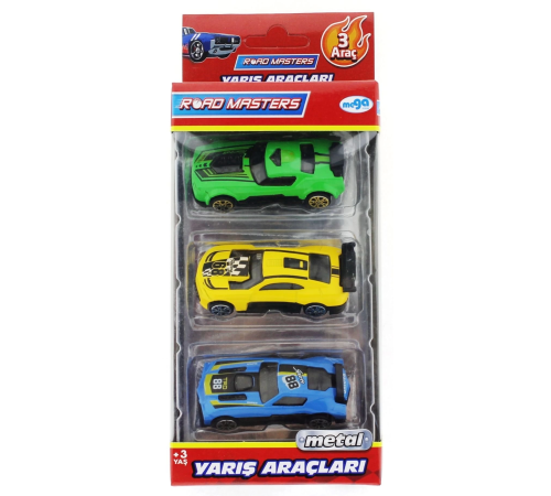 Die Cast Metal 3'lü Yarış Arabaları Yeşil Araçlı
