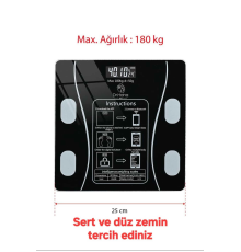 Dijital Baskül Yağ Su Kas Vücut Kitle Endeksi Kilo Ölçer Tartı