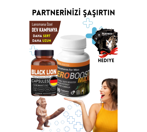 Ero Boost Max XXL Black Lion Sertleştiricili Geciktiricili Büyütücülü Etkili Erkek Performans Arttırıcılı Set Ero Boost Max XXL Black Lion Sertleştiricili Geciktiricili Büyütücülü Etkili Erkek Performans Arttırıcılı Set