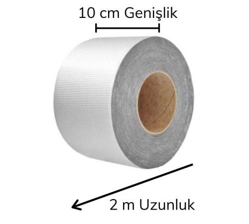 Folyo Kauçuk Bant Yapışkanlı Su Geçirmez Çatı Boru Tamir Bandı (2Metre x 10 Cm) (336336)