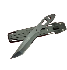 Fox A13 Siyah, Testereli Outdoor Kamp Bıçak 22 cm - Komple Metal, Kılıflı