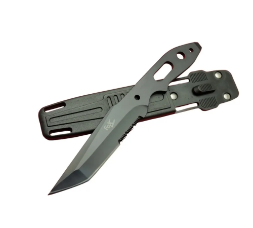 Fox A13 Siyah, Testereli Outdoor Kamp Bıçak 22 cm - Komple Metal, Kılıflı Fox A13 Siyah, Testereli Outdoor Kamp Bıçak 22 cm - Komple Metal, Kılıflı