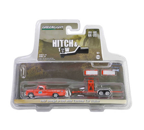 Greenlight 1:64 1967 Dodge D-100 with Tandem Car Trailer Greenlight 1:64 1967 Dodge D-100 with Tandem Car Trailer