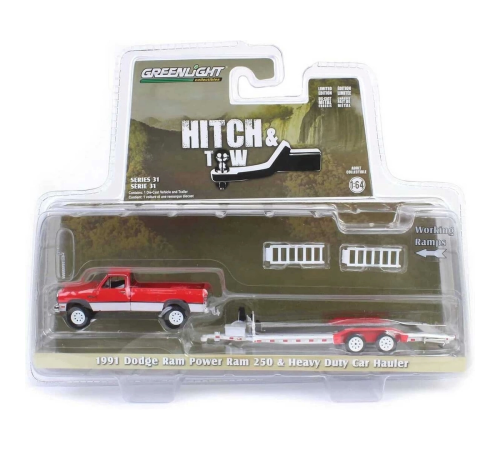 Greenlight 1/64 Hitch & Tow Series 31 - 1991 Dodge Ram Power Ram 250 with Heavy Duty Car Hauler Greenlight 1/64 Hitch & Tow Series 31 - 1991 Dodge Ram Power Ram 250 with Heavy Duty Car Hauler