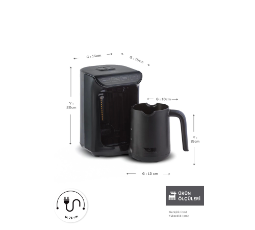 Hatır Közde Türk Kahvesi ve Türk Kahve Makinesi Shiny Black 5 Fincan Kapasiteli Bol Köpüklü