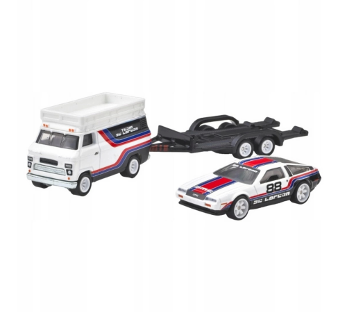 Hot Wheels Car Culture Team Transport DMC DeLorean & HW Rally Hauler Diecast Car Hot Wheels Car Culture Team Transport DMC DeLorean & HW Rally Hauler Diecast Car