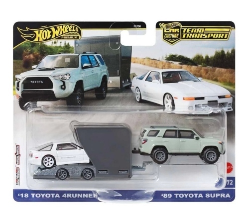 Hot Wheels Premium Team Transport 18 Toyota 4Runner -  Toyota Supra w/Open Trailer HRV37