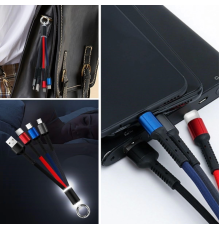 Işıklı Anahtarlık Model 3 in 1 USB Çıkışlı MİKRO,TYPE-C ve İphone Uyumlu Şarj Kablosu