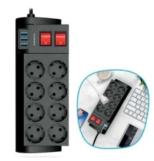 Isıya Dayanıklı Termal Akım Korumalı 2 Metre 16A 4000W 8li Priz ve 3 Usb Li Uzatma Kablosu