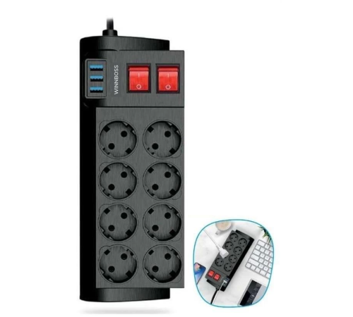 Isıya Dayanıklı Termal Akım Korumalı 2 Metre 16A 4000W 8li Priz ve 3 Usb Li Uzatma Kablosu Isıya Dayanıklı Termal Akım Korumalı 2 Metre 16A 4000W 8li Priz ve 3 Usb Li Uzatma Kablosu