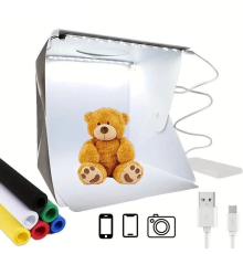 Katlanır Işıklı Fotoğraf Stüdyosu 40x40 cm 6 Renk Fonlu Ürün Çekimi İçin Uygun Fotoğraf Çekim Kutusu
