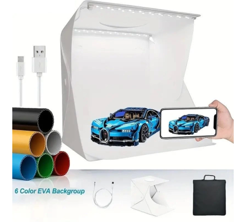 Katlanır Işıklı Fotoğraf Stüdyosu 40x40 cm 6 Renk Fonlu Ürün Çekimi İçin Uygun Fotoğraf Çekim Kutusu Katlanır Işıklı Fotoğraf Stüdyosu 40x40 cm 6 Renk Fonlu Ürün Çekimi İçin Uygun Fotoğraf Çekim Kutusu