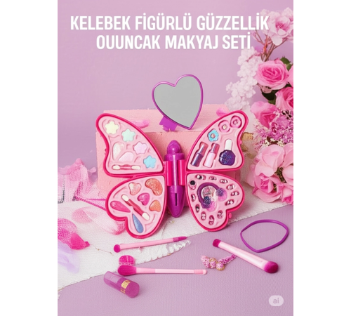 Kelebek Figürlü Güzellik Kız Çocuk Oyuncak Makyaj Oyun Seti 4 Katmanlı Makyaj Güzellik Seti
