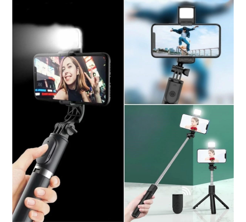 Kendiliğinden Işıklı Masaüstü Tripod Olabilen Telefon Tutuculu Kablosuz Kumandalı Selfie Çubuğu Kendiliğinden Işıklı Masaüstü Tripod Olabilen Telefon Tutuculu Kablosuz Kumandalı Selfie Çubuğu
