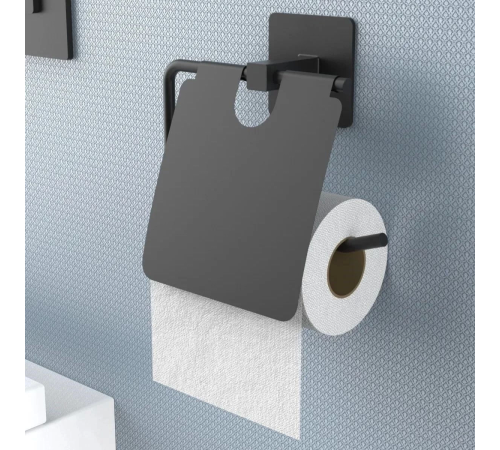 Kendiliğinden Yapışkanlı Siyah Paslanmaz Metal Kapaklı Tuvalet Kağıtlığı Aparatı Kendiliğinden Yapışkanlı Siyah Paslanmaz Metal Kapaklı Tuvalet Kağıtlığı Aparatı