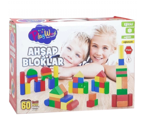 Kutuda Ahşap 60 Parça Renkli Bloklar