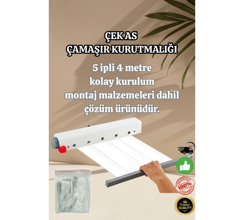 Lüx Çamaşır Kurutmalık Çek As 5 İpli 4 Metre Kolay Kurulum Açılır Kapanır Ergonomik Dayanıklı Lüx Çamaşır Kurutmalık Çek As 5 İpli 4 Metre Kolay Kurulum Açılır Kapanır Ergonomik Dayanıklı