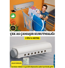 Lüx Çamaşır Kurutmalık Çek As 5 İpli 4 Metre Kolay Kurulum Açılır Kapanır Ergonomik Dayanıklı