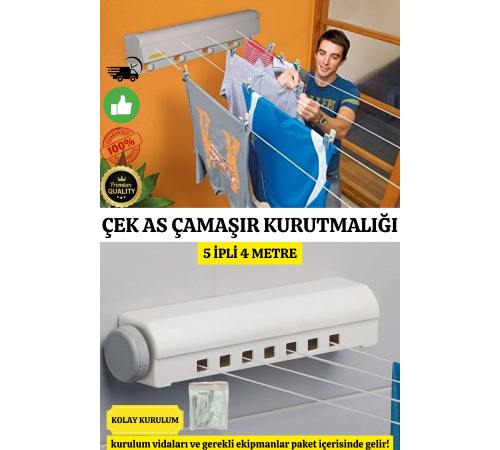 Lüx Çamaşır Kurutmalık Çek As 5 İpli 4 Metre Kolay Kurulum Açılır Kapanır Ergonomik Dayanıklı Lüx Çamaşır Kurutmalık Çek As 5 İpli 4 Metre Kolay Kurulum Açılır Kapanır Ergonomik Dayanıklı