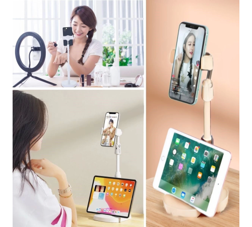 Masa Üstü Tablet ve Telefon Tutucu Plastik Aparat Beyaz Telefon Standı Masa Üstü Tablet ve Telefon Tutucu Plastik Aparat Beyaz Telefon Standı