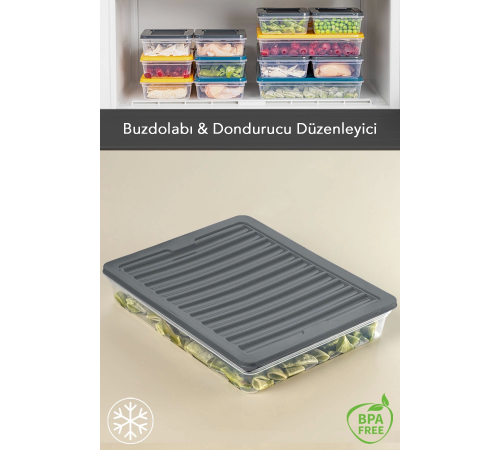Mikrodalga Uyumlu Saklama Kabı Erzak Kabı Antrasit 1 X 2400ml