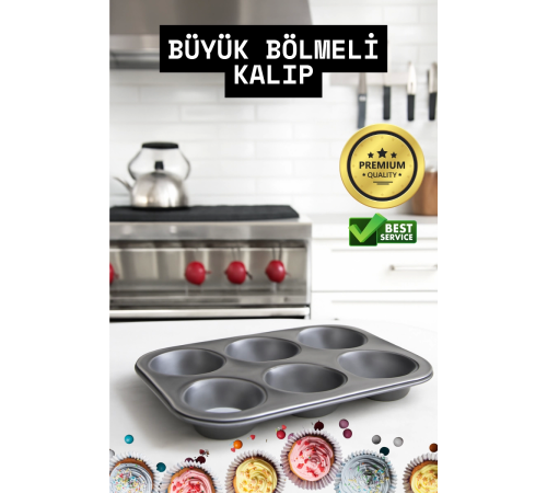 Mini Çocuklar İçin Cupcake Fırın Kalıbı 6 Büyük Bölmeli Muffin Kek Kalıbı