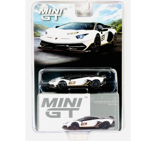 Mini GT 1/64 Lamborghini Aventador SVJ 63 Bianco Asopo