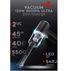 Mini Vakumlu Type C Şarjlı Araç Süpürgesi El Süpürgesi Şarjlı Çok Fonksiyonlu 5500 Pa