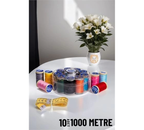 BX 10 Renk 1000 Mt Kutulu Mezuralı Dikiş İpliği Seti BX 10 Renk 1000 Mt Kutulu Mezuralı Dikiş İpliği Seti