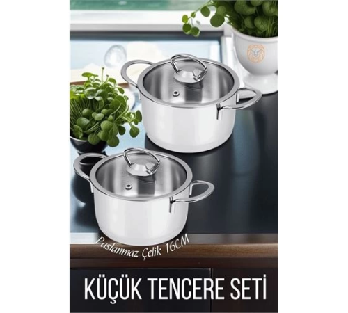 BX 2 li Paslanmaz Çelik Tencere Seti 16 cm