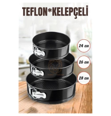 BX 3 Boy Kelepçeli Kek Kalıbı 24-26-28 Cm Teflon