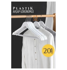 BX Ahşap Görünüm Plastik Askı 20 ADET Beyaz