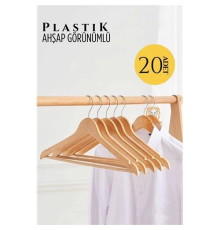 BX Ahşap Görünüm Plastik Askı 20 ADET KREM