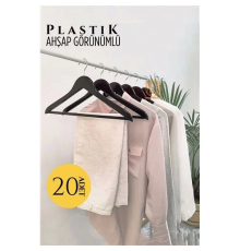 BX Ahşap Görünüm Plastik Askı 20 ADET SİYAH
