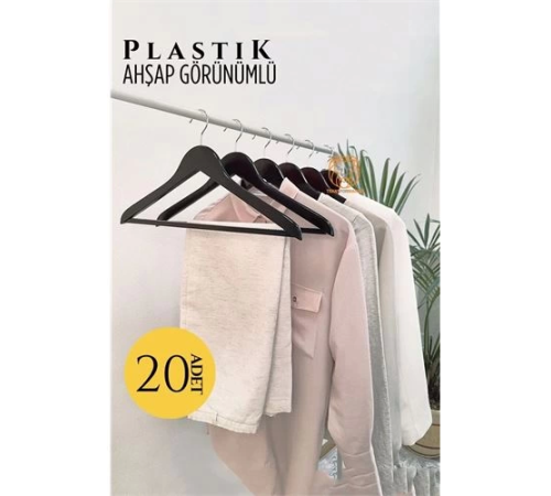 BX Ahşap Görünüm Plastik Askı 20 ADET SİYAH BX Ahşap Görünüm Plastik Askı 20 ADET SİYAH