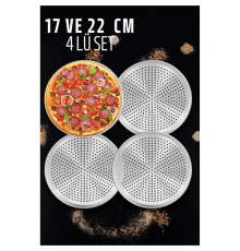 BX Delikli Pizza Lahmacun Tepsisi Çelik 17 ve 22 CM 4 lü SET