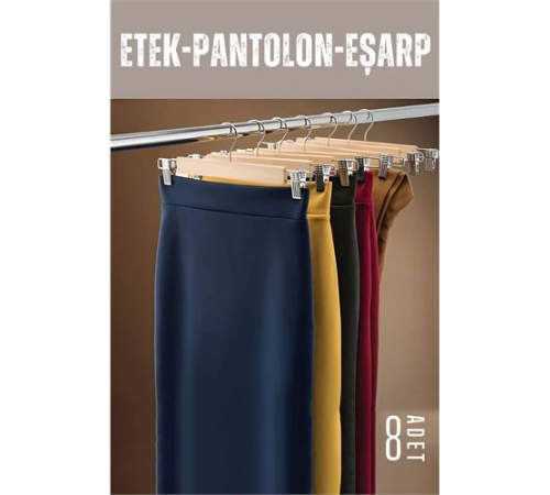 BX Etek Pantolon Eşarp Kıskaçlı Askı 8 Adet Ahşap BX Etek Pantolon Eşarp Kıskaçlı Askı 8 Adet Ahşap
