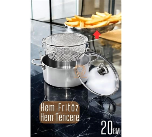 BX  Fritözlü Tencere Multi Kullanım Çelik 20 CM Patates Kızartma Tenceresi