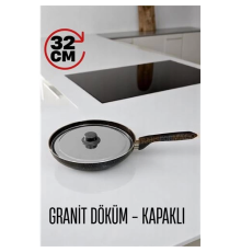 BX Granit Döküm Tava Paslanmaz Çelik Kapaklı -Yapışmaz Taban 32 Cm