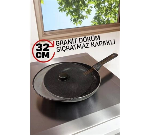BX Granit Döküm Tava Yağ Sıçratmaz Kapaklı -Yapışmaz Taban 32 Cm BX Granit Döküm Tava Yağ Sıçratmaz Kapaklı -Yapışmaz Taban 32 Cm