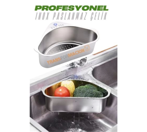 BX Inox Lavabo Köşe Süzgeci Organizer 304 Paslanmaz Çelik