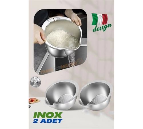 BX Inox Süzgeç Pirinç Makarna Salata Süzgeci 304 Paslanmaz Çelik 2 ADET