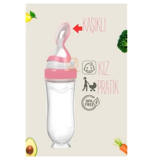 BX Kaşıklı Mama Silikon Biberon KIZ Bebek Besleyici