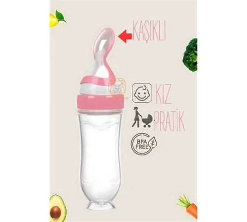 BX Kaşıklı Mama Silikon Biberon KIZ Bebek Besleyici