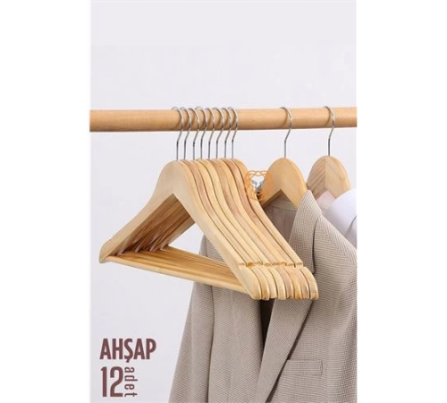BX Natural Ahşap Elbise Askısı 12 ADET Montague Design BX Natural Ahşap Elbise Askısı 12 ADET Montague Design