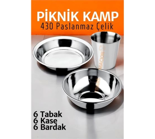 BX Paslanmaz Çelik Tabak Kase Bardak Seti Kamp Piknik Seti 18 adet BX Paslanmaz Çelik Tabak Kase Bardak Seti Kamp Piknik Seti 18 adet