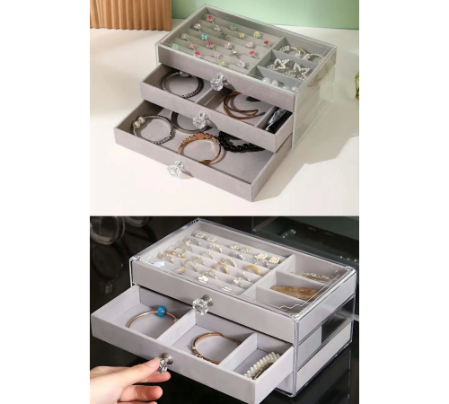 Modern Gri 3 Çekmeceli Takı Bijuteri Mücevher Kutusu Organizer Düzenleyici Şeffaf 13 X 23 X 10 Cm Modern Gri 3 Çekmeceli Takı Bijuteri Mücevher Kutusu Organizer Düzenleyici Şeffaf 13 X 23 X 10 Cm